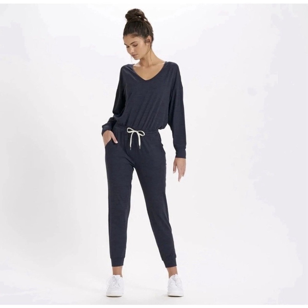 Vuori Lux Navy Blue Heathered Jumpsuit V-Neck Jogger Lounge Large